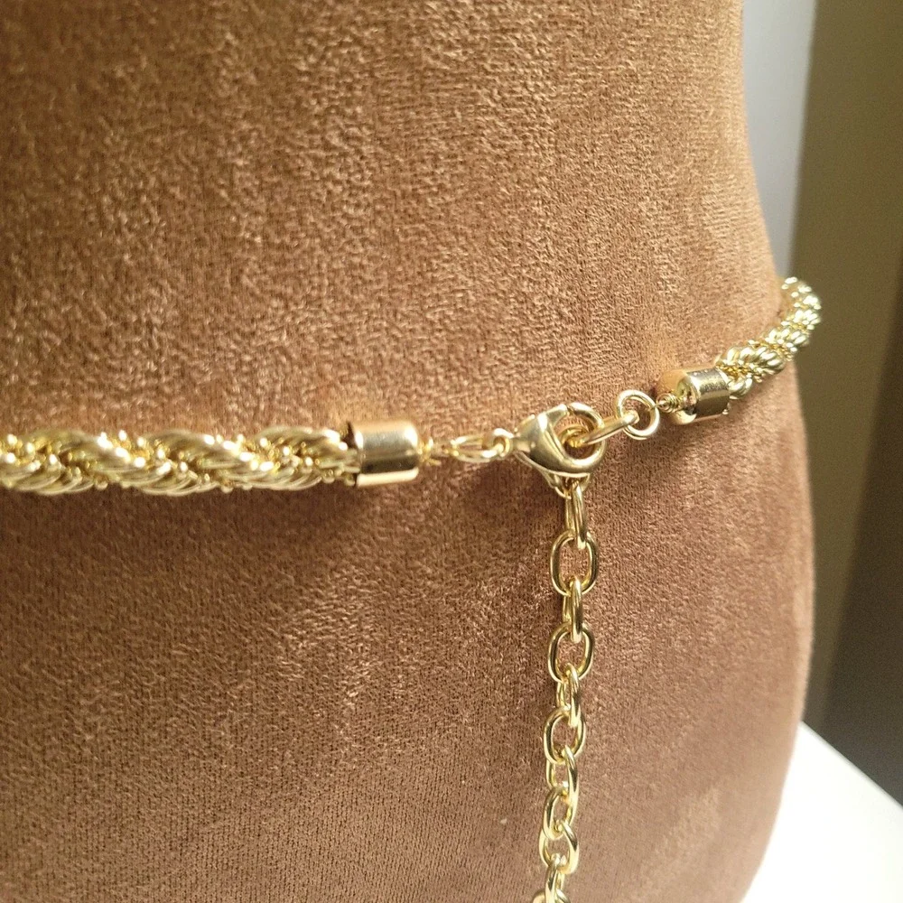Gold Rope Chain Belt with Tassel Accent Adjustable 37 Inch Costal Grandma